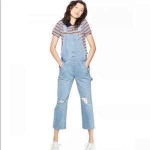 Women’s Distressed Cropped Leg Overalls